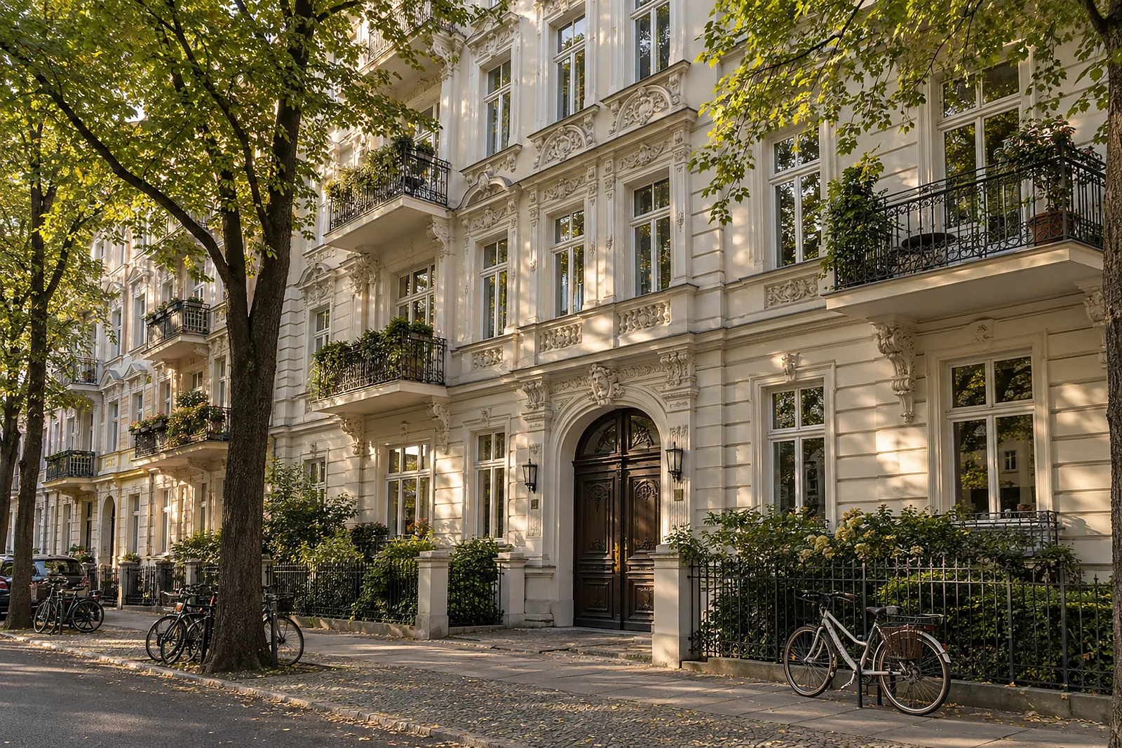 Gastherme Berlin: Stuckfassade eines Berliner Gründerzeithauses mit Balkonen