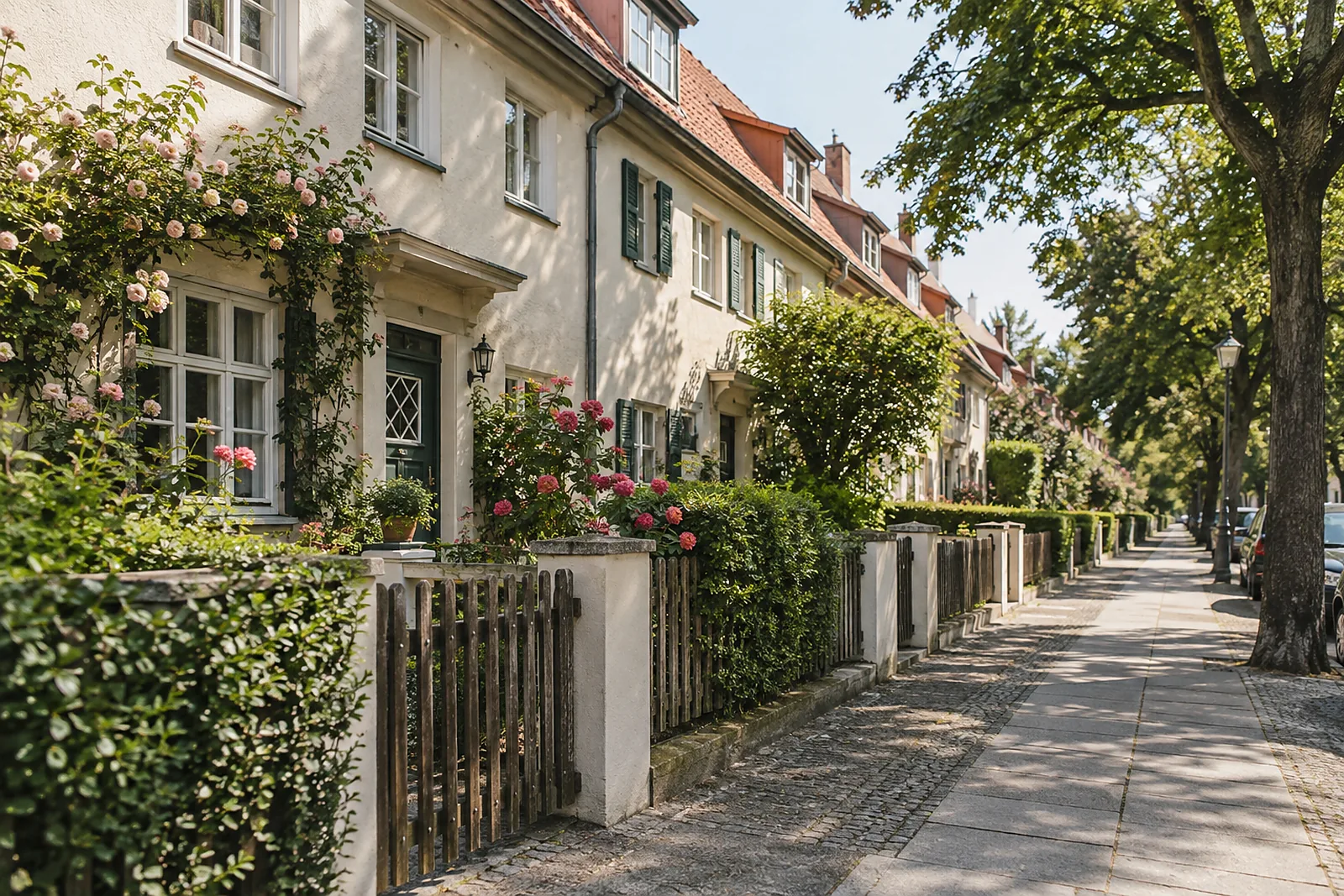 Heizungsbau Spandau: Siedlungsreihenhaus der 1920er Jahre mit Ziegeldach und Vorgarten
