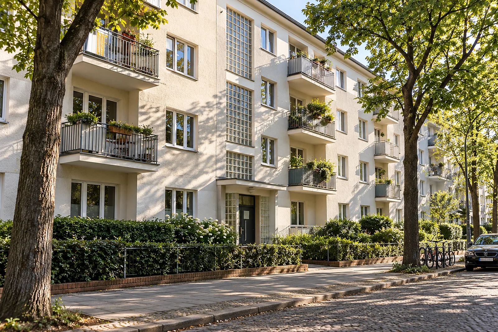 Heizungsbau Mitte: Mehrfamilienhaus der 1950er Jahre mit Balkonen in Westberlin