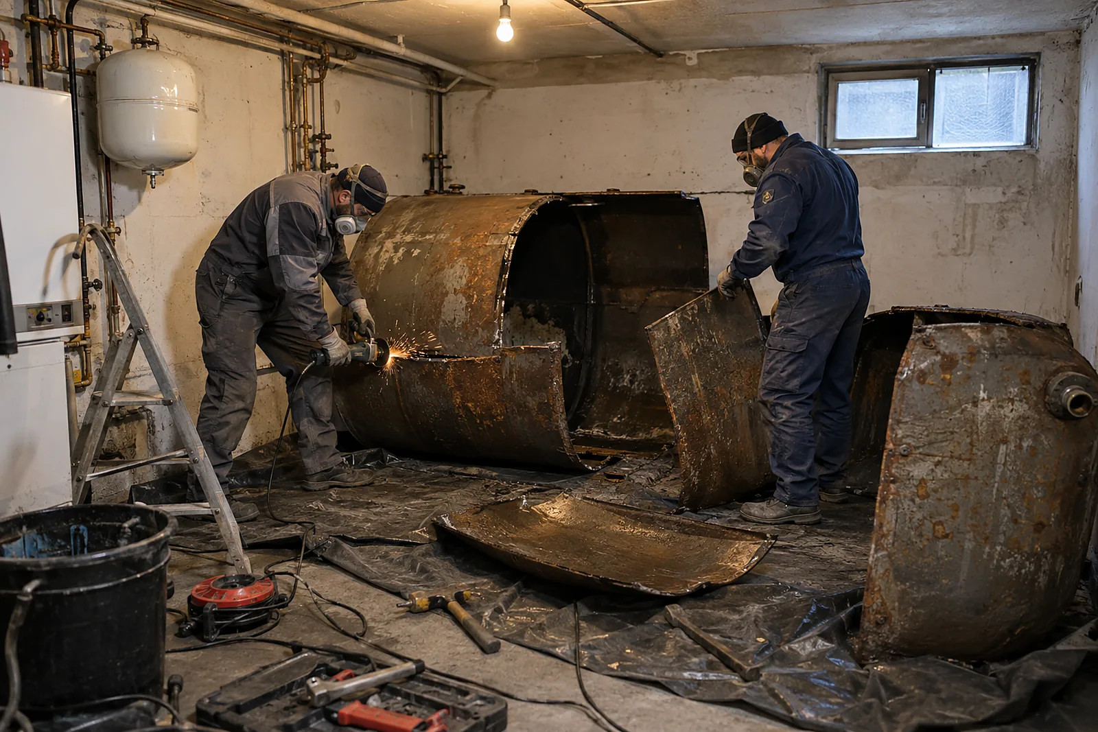 Heizungsbau Kleinmachnow: Demontage eines alten Stahl-Öltanks im Keller